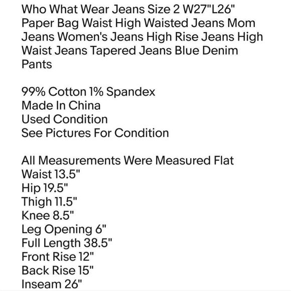 Who What Wear Jeans Size 2 W27"L26" Paper Bag Waist High Waisted Jeans Mom Jeans - Picture 2 of 6